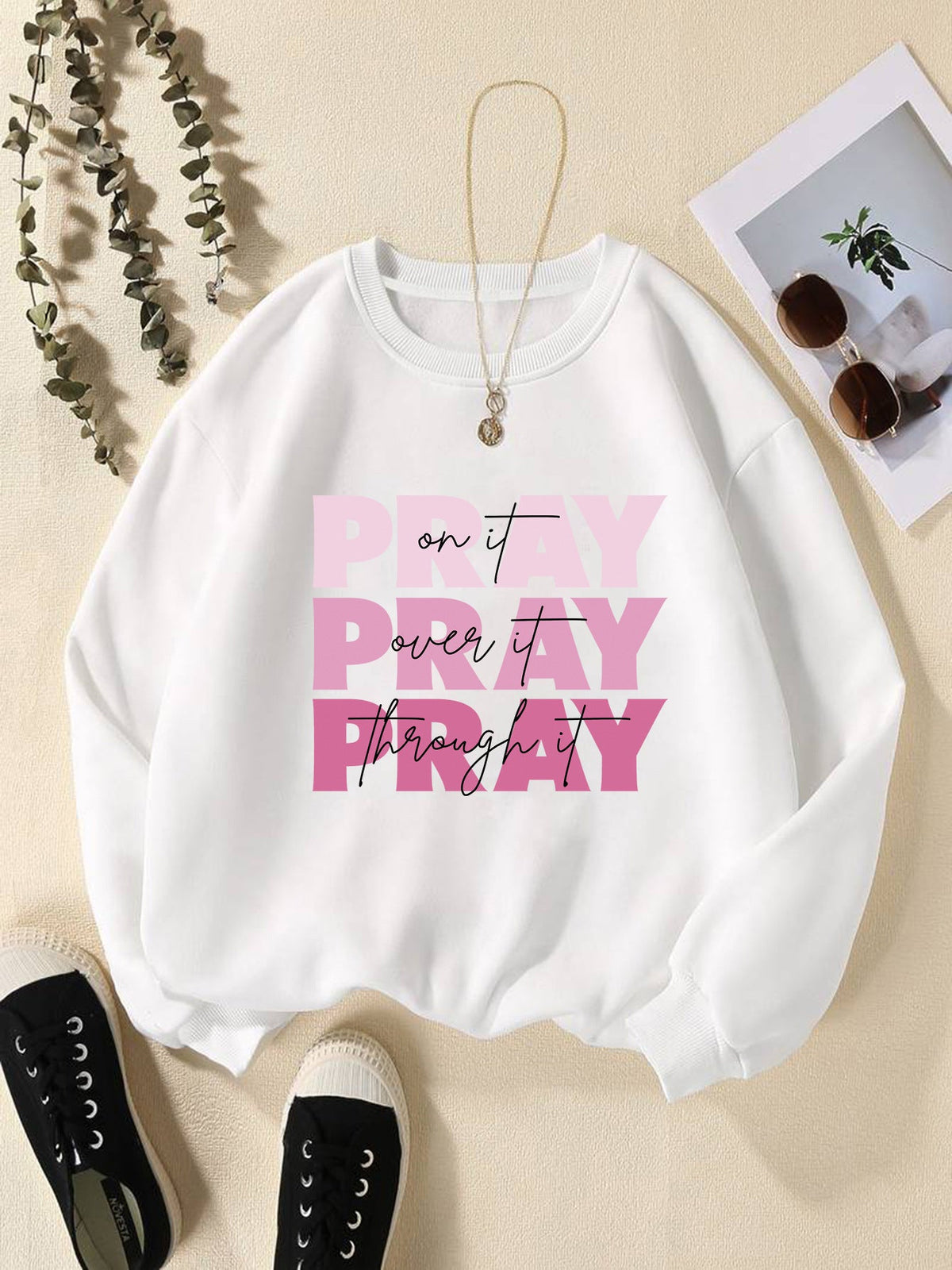 Women's Print Thermal Lined Crew Neck Loose Pullover Long Shirt