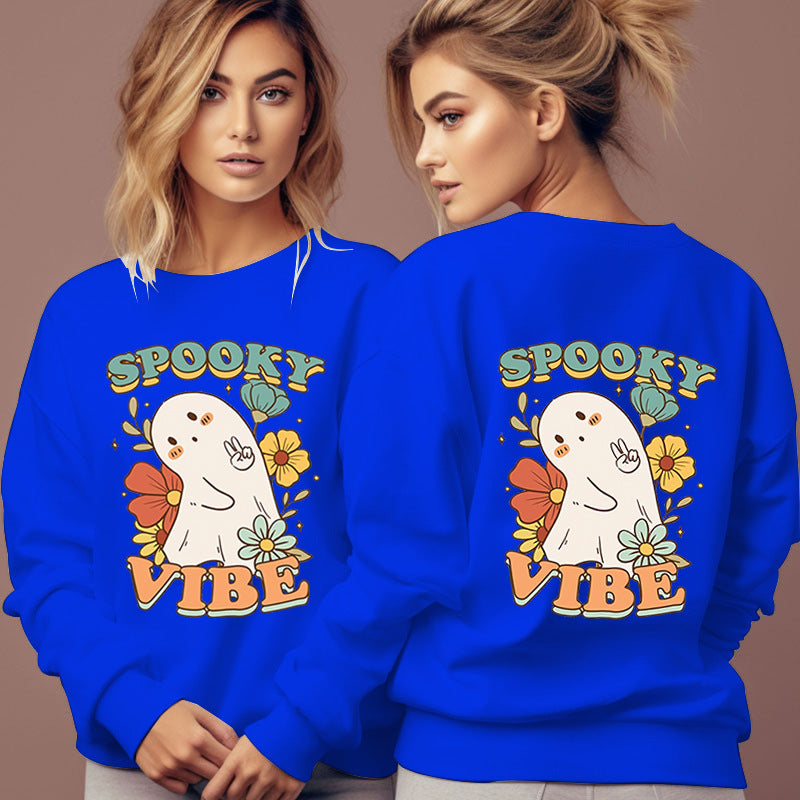 Women's Spooky Vibe Print Hoodies Fashion Cartoon Flower Gho